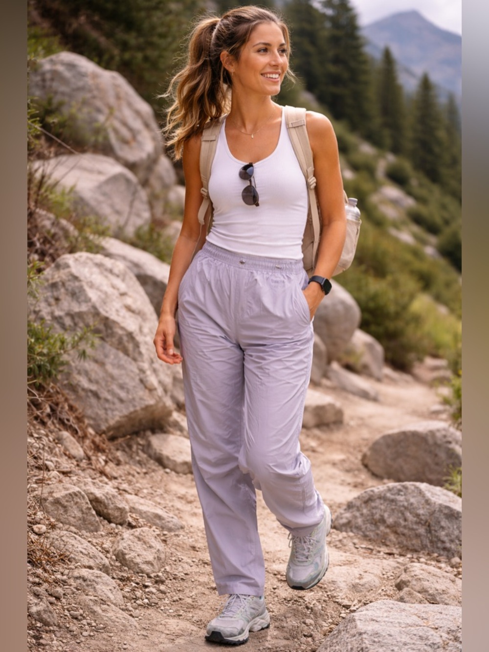 L.L. Bean Gore Tex Hiking Pants Women Medium Lilac Nylon Waterproof Trail